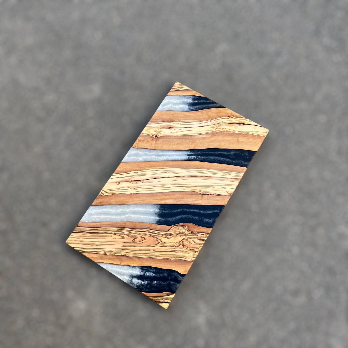 Handmade Olive Wood Charcuterie Board: Blue Resin River Design