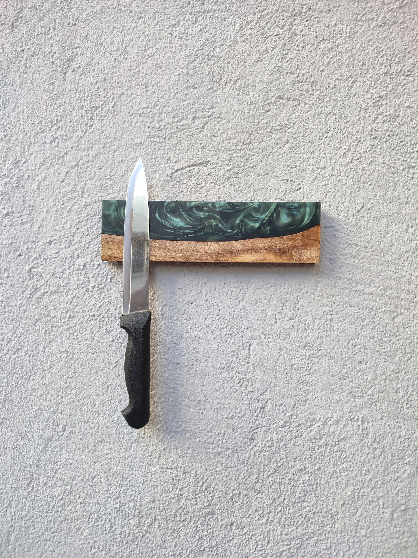 Handmade Walnut Wood Magnetic Knife Block with Resin