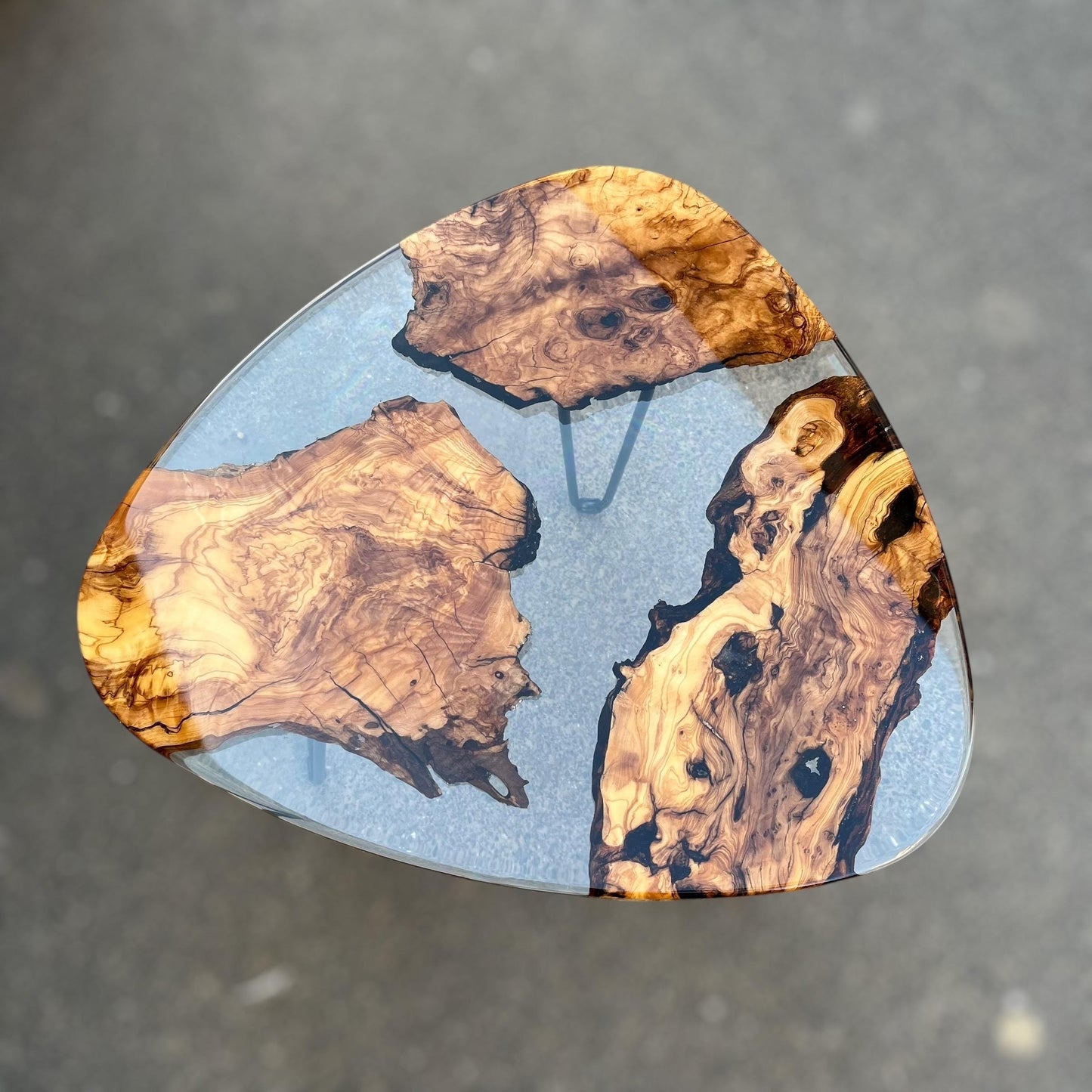 Triangle Olive Wood Coffee Table: Modern Epoxy Resin Accent Table