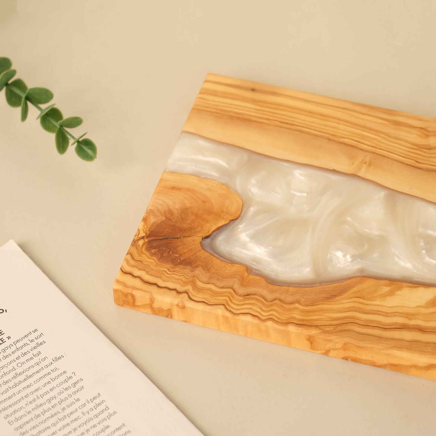 Handmade Olive Wood Resin Charcuterie Board: Personalized River Cheese Board