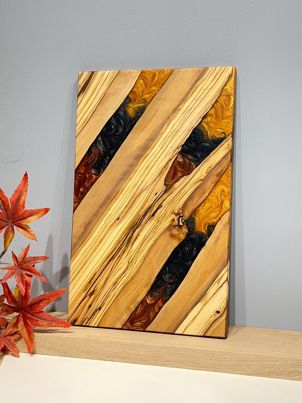 Handmade Black Epoxy Resin Olive Wood Charcuterie Board