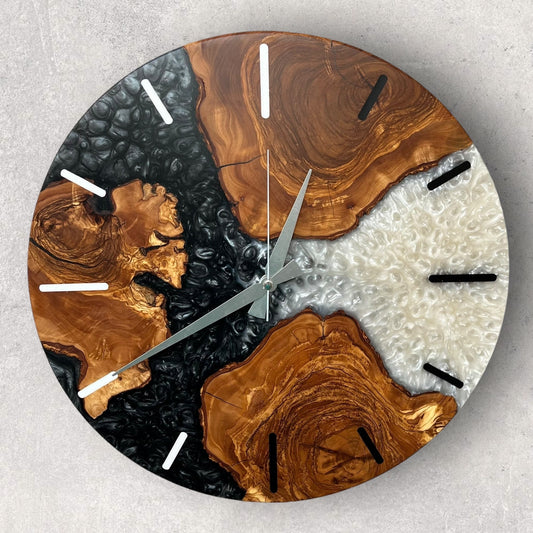 Handmade Olive Wood Resin Wall Clock: Unique Epoxy Decor
