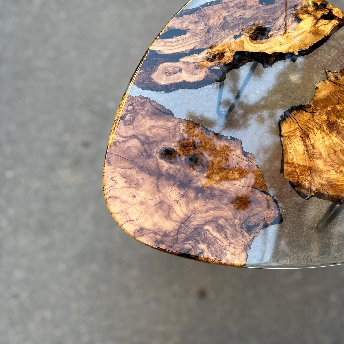 Triangle Olive Wood Coffee Table: Modern Epoxy Resin Accent Table