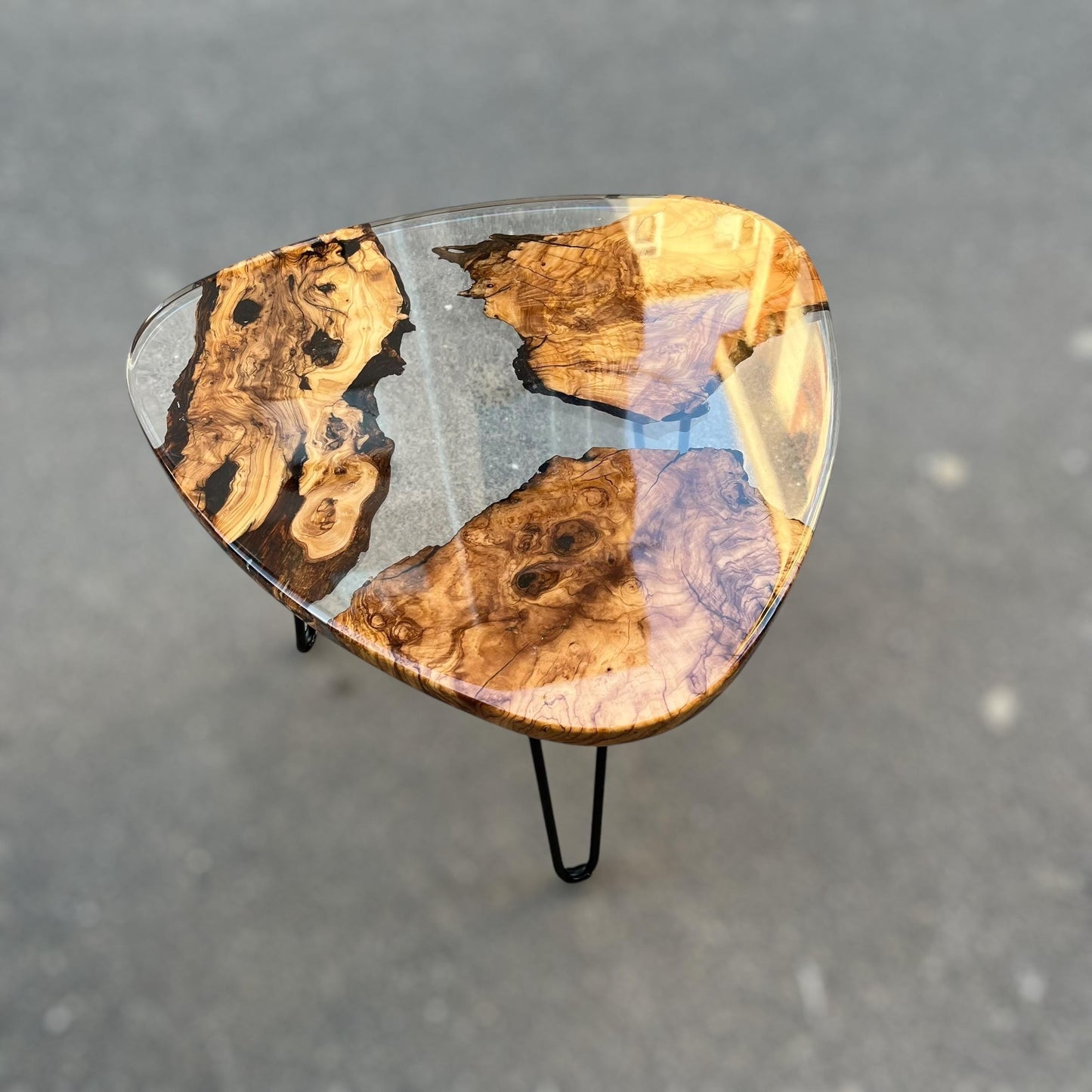 Triangle Olive Wood Coffee Table: Modern Epoxy Resin Accent Table