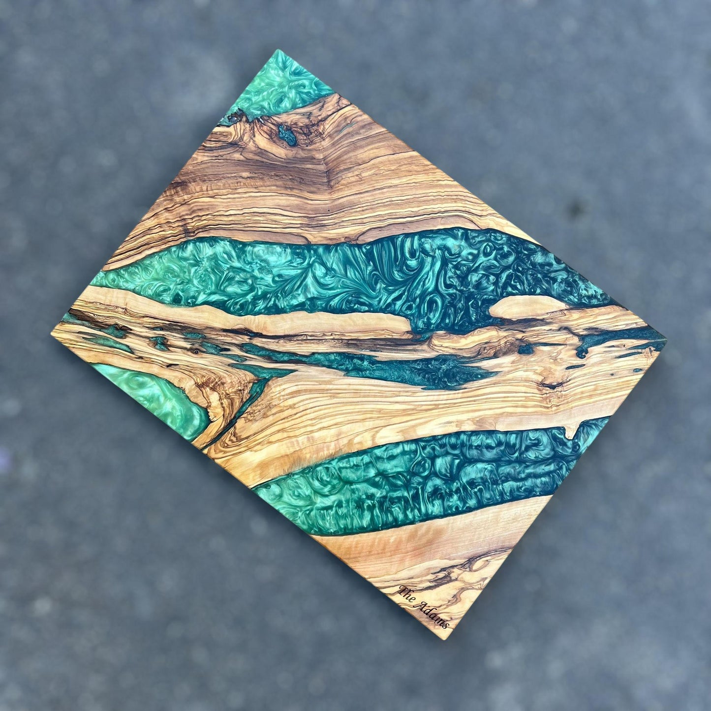 Handmade Olive Wood Charcuterie Board: Blue Resin River Serving Board