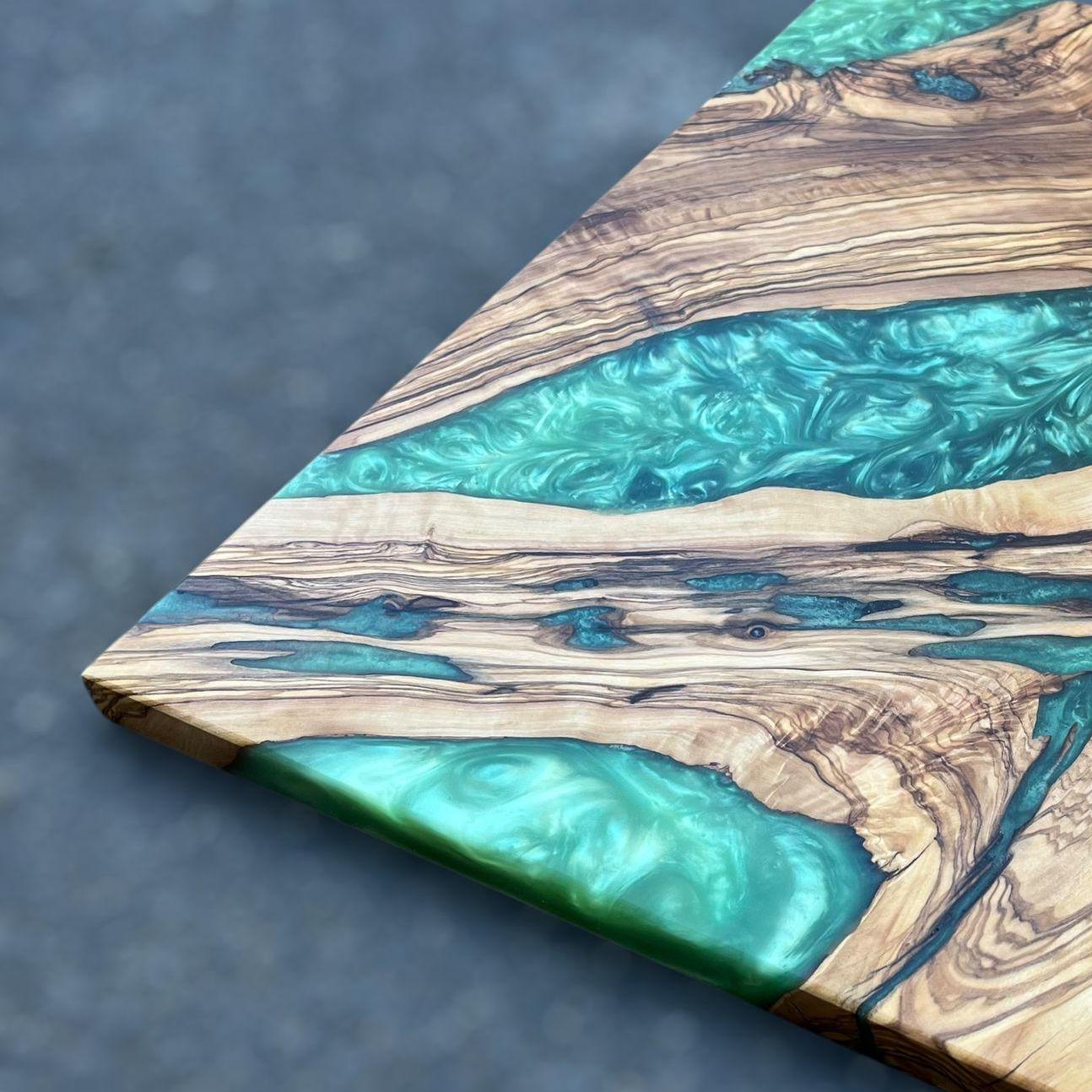Handmade Olive Wood Charcuterie Board: Blue Resin River Serving Board