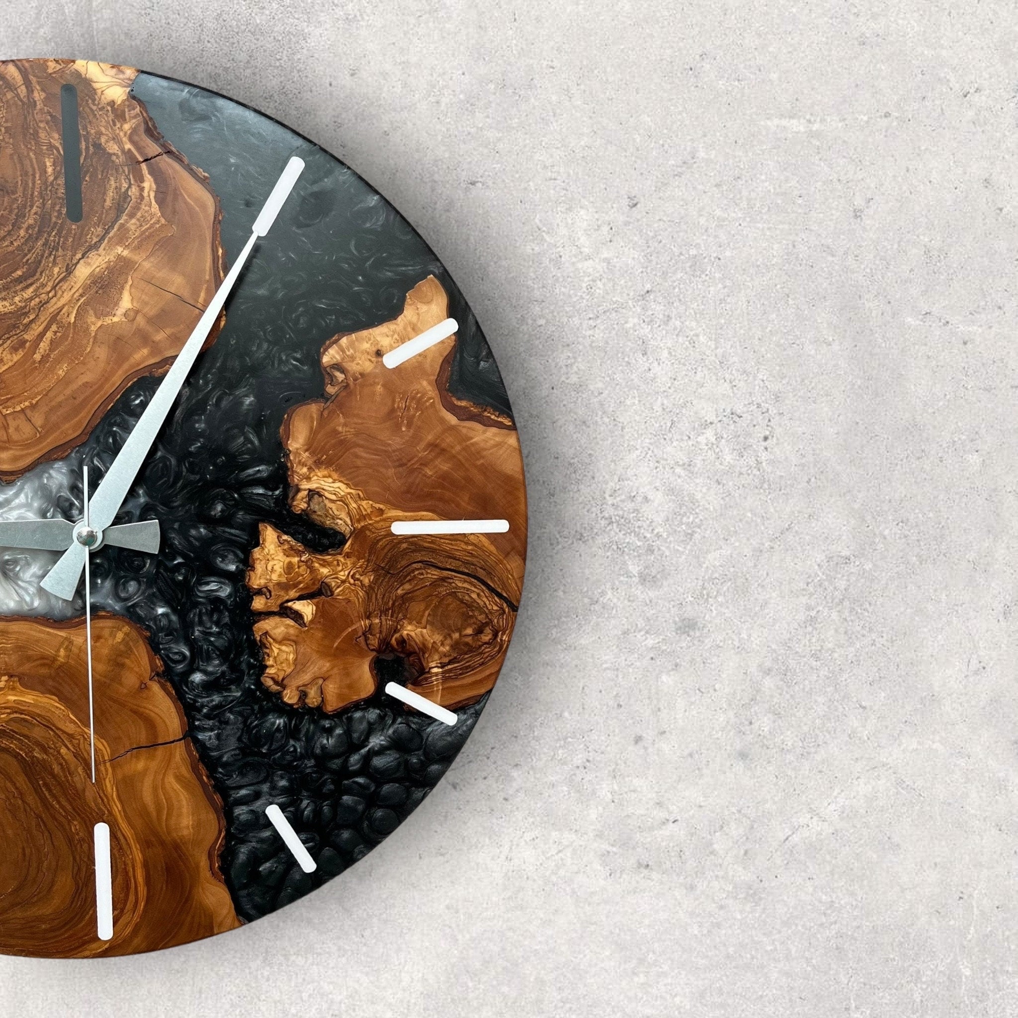 Handmade Olive Wood Resin Wall Clock: Unique Epoxy Decor