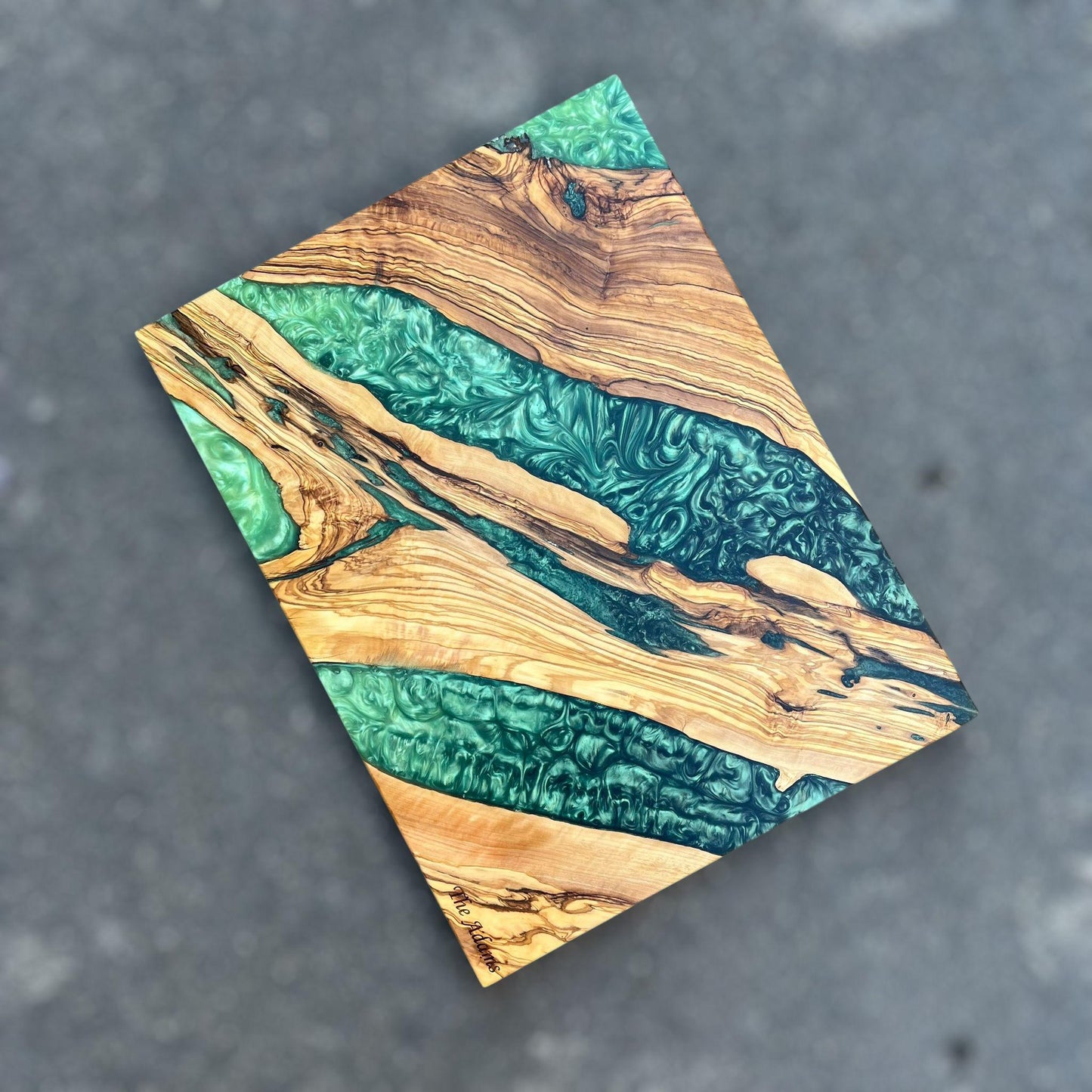 Handmade Olive Wood Charcuterie Board: Blue Resin River Serving Board
