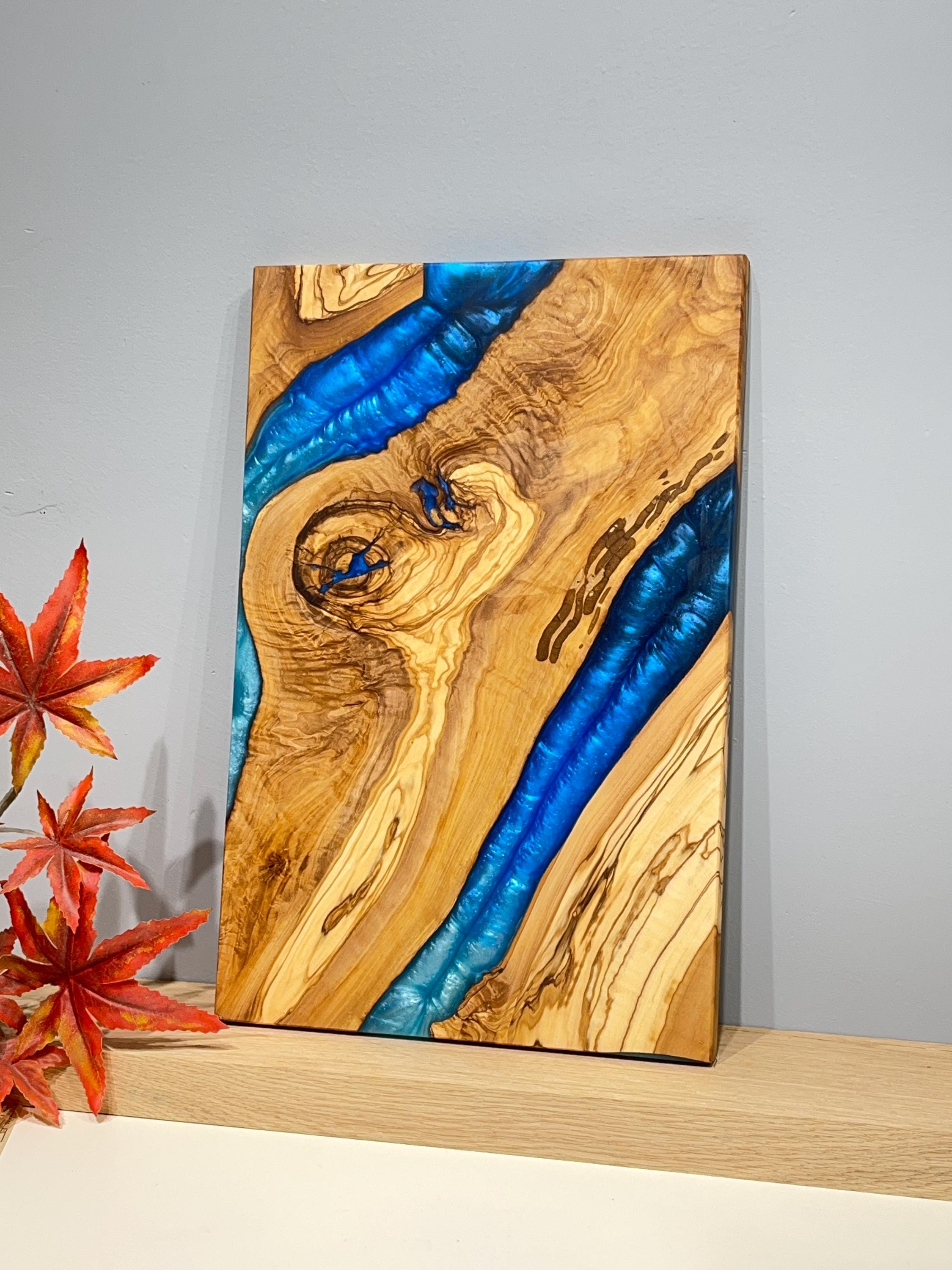Handmade Black Epoxy Resin Olive Wood Charcuterie Board