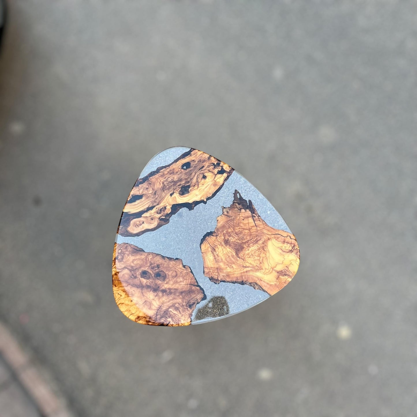 Triangle Olive Wood Coffee Table: Modern Epoxy Resin Accent Table