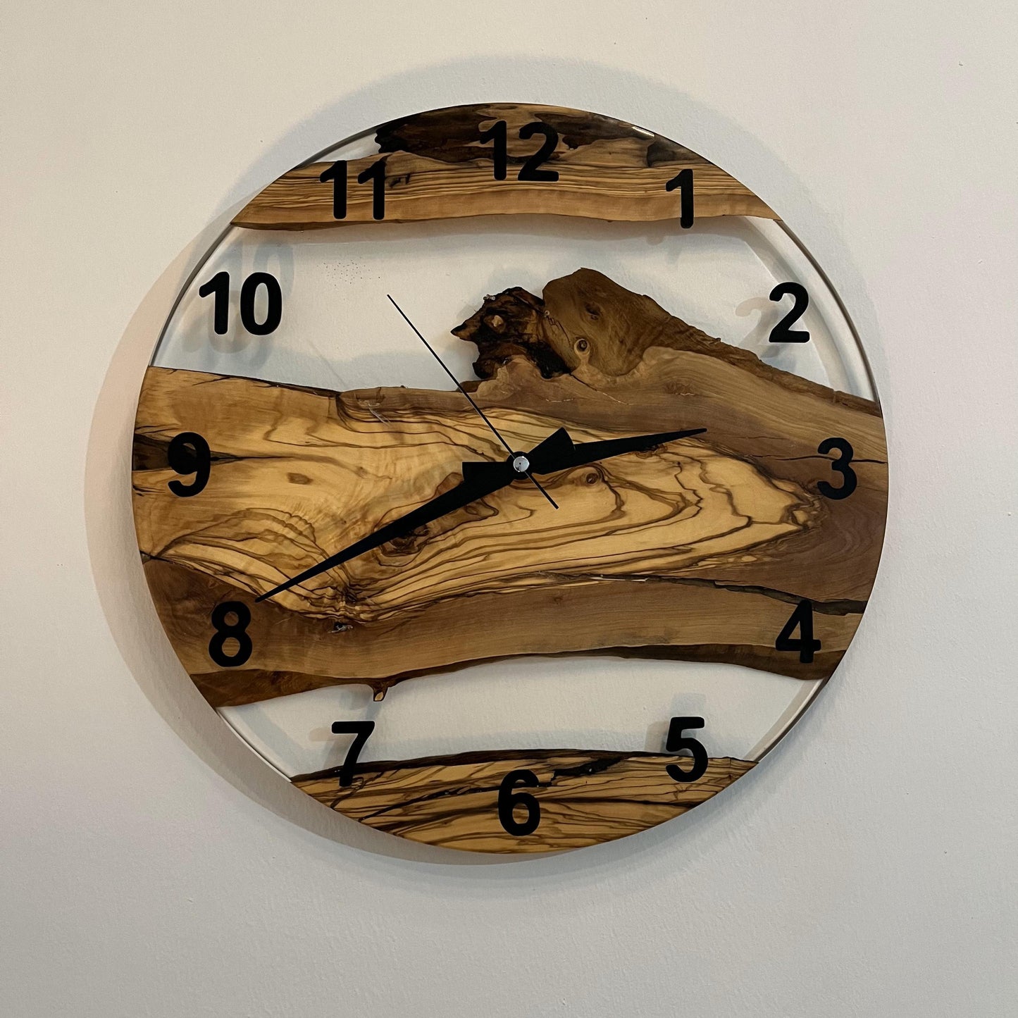 Handmade Resin & Olive Wood Wall Clock: Unique Home Decor