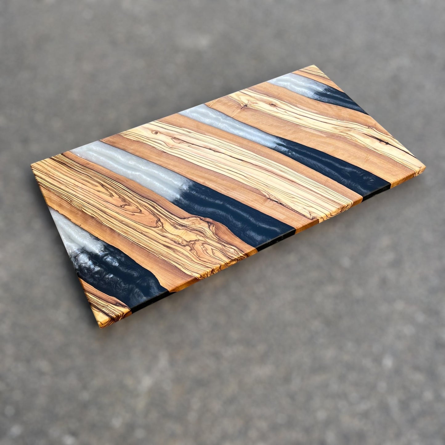 Handmade Olive Wood Charcuterie Board: Blue Resin River Design