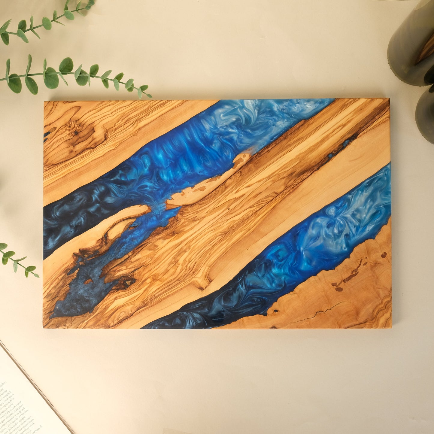 Resin River Charcuterie Board: Olive Wood Cheese Board