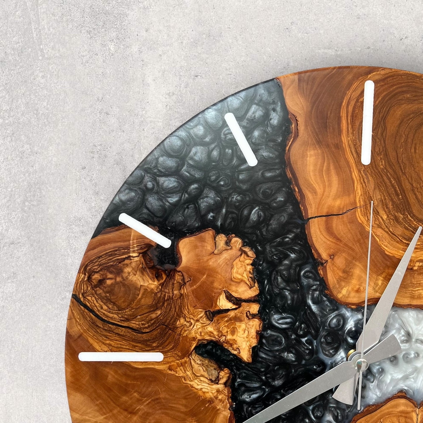 Handmade Olive Wood Resin Wall Clock: Unique Epoxy Decor