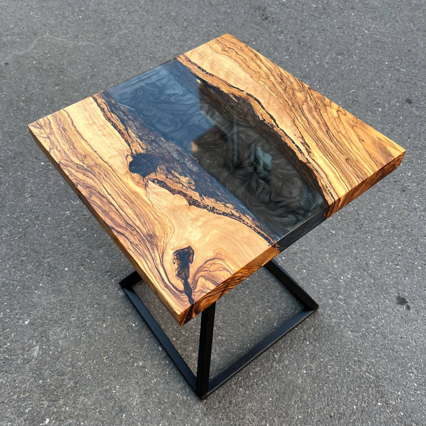 Customizable Square Olive Wood Coffee Table with Epoxy Resin River