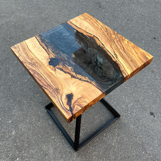 Customizable Square Olive Wood Coffee Table with Epoxy Resin River