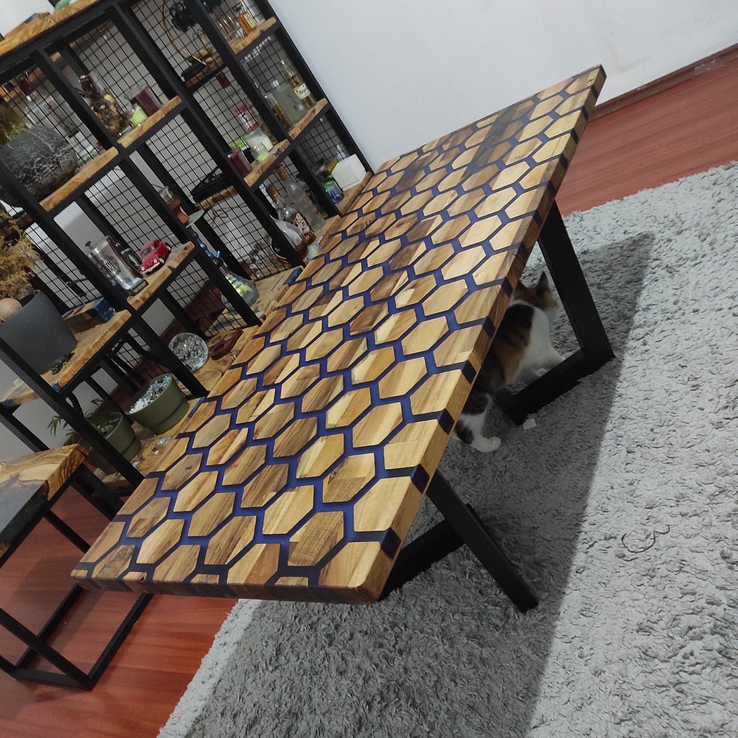 Handmade Hexagonal Olive Wood Coffee Table with Epoxy Resin