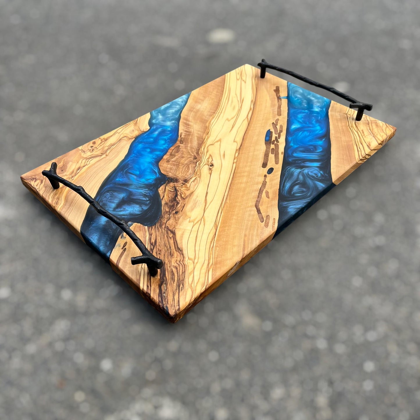 Handmade Olive Wood Charcuterie Board: Epoxy Resin River Design