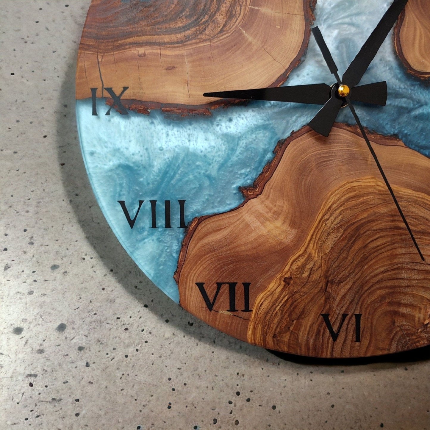 Handmade Olive Wood Resin Wall Clock: Unique Epoxy Decor