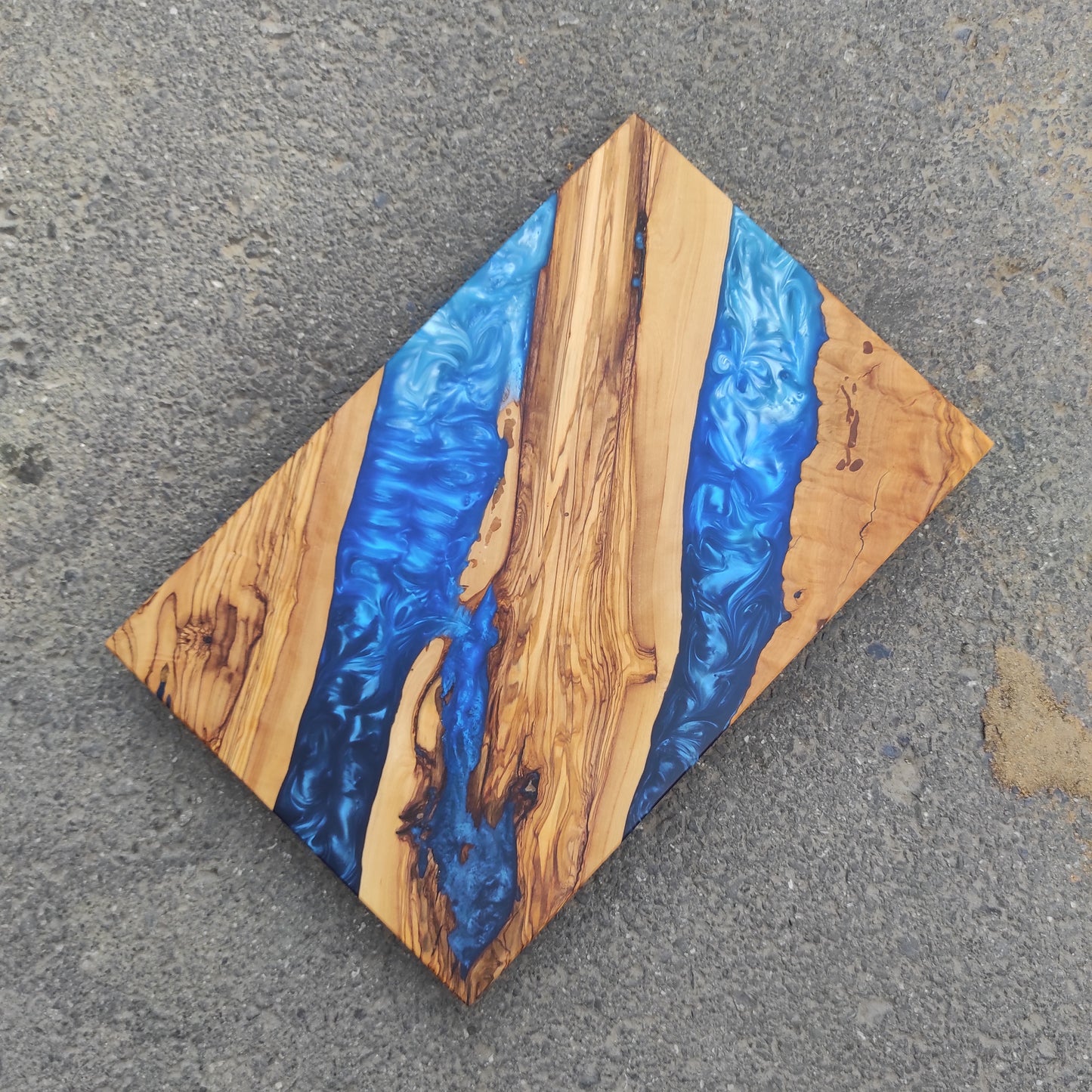 Handmade Olive Wood Charcuterie Board: Blue Resin River Design