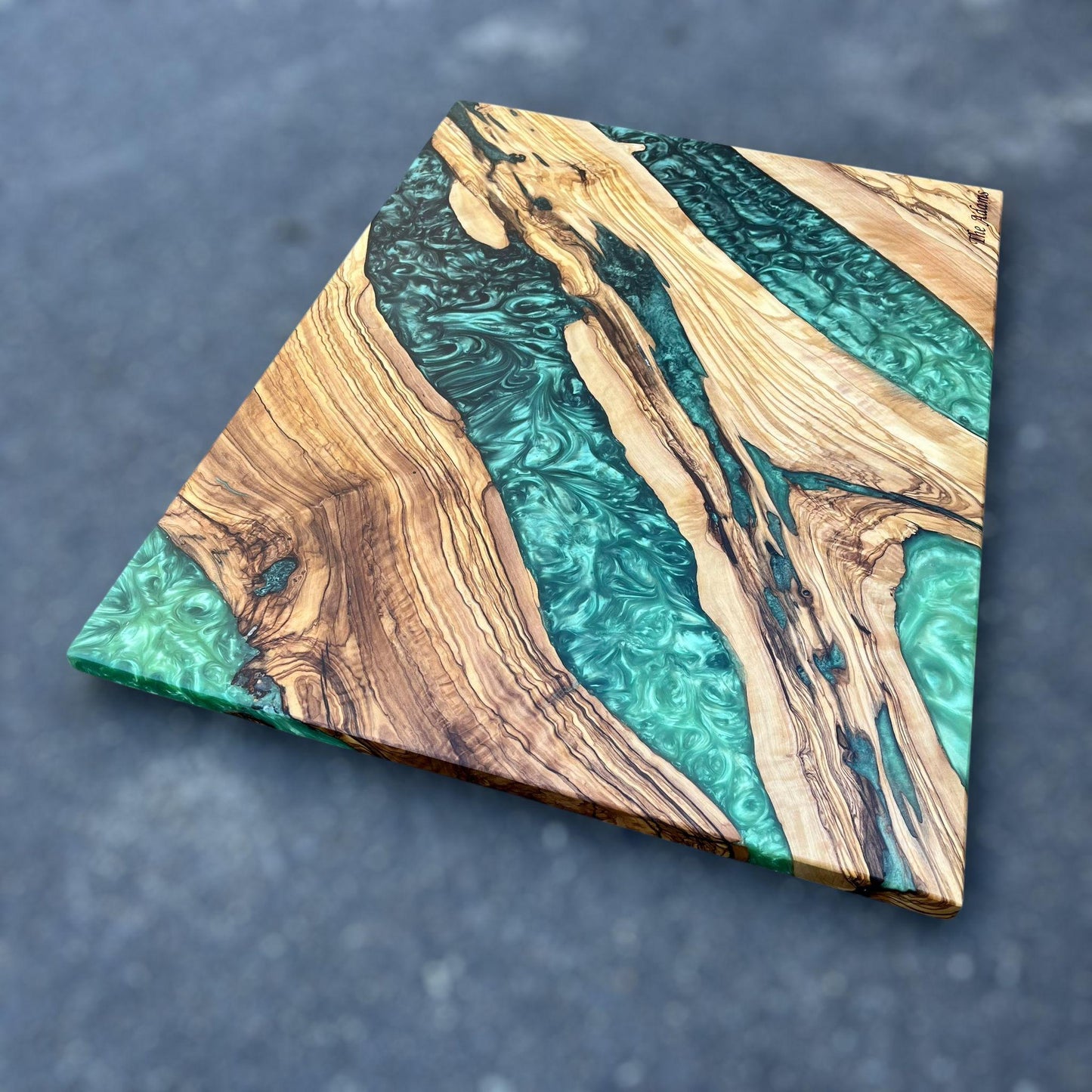 Handmade Olive Wood Charcuterie Board: Blue Resin River Serving Board