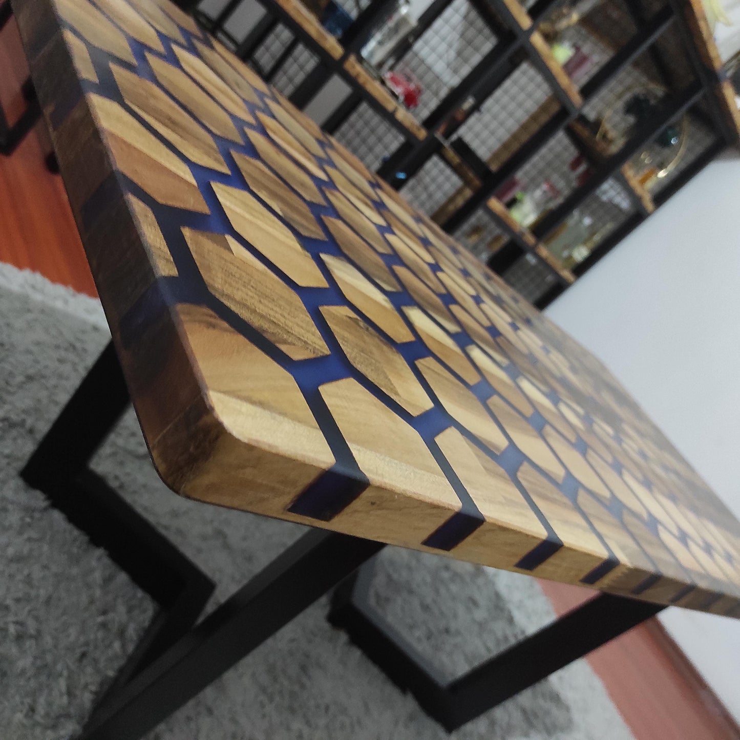 Handmade Hexagonal Olive Wood Coffee Table with Epoxy Resin