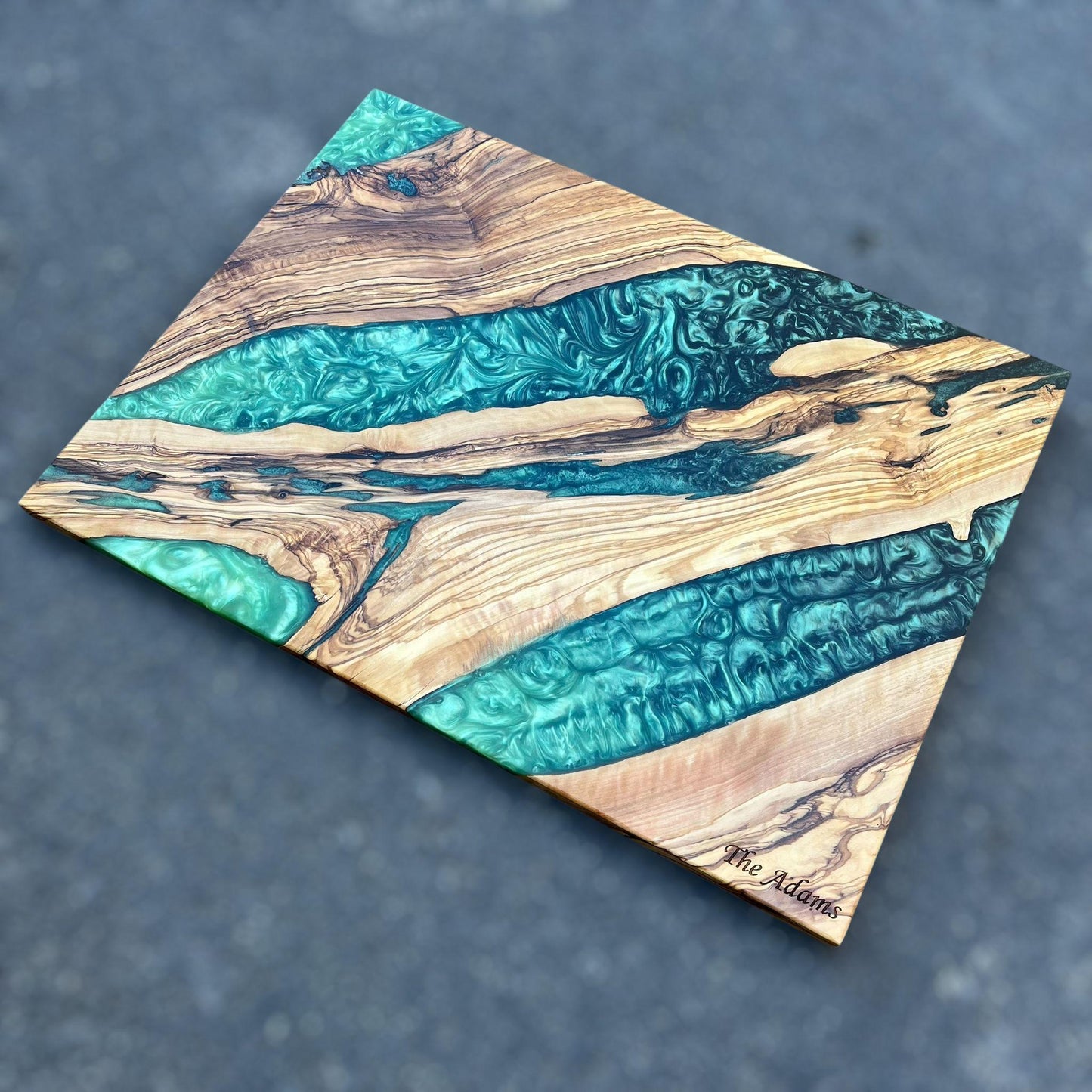 Handmade Olive Wood Charcuterie Board: Blue Resin River Serving Board