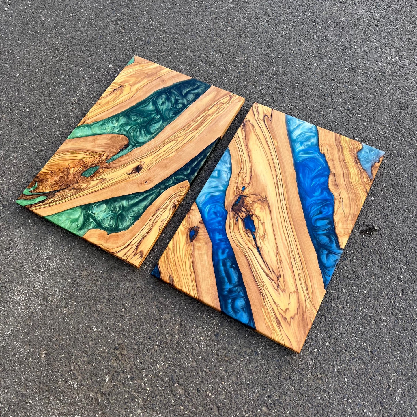 Handmade Olive Wood Charcuterie Board: Epoxy Resin River Serving Board