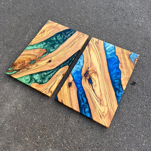 Handmade Olive Wood Charcuterie Board: Epoxy Resin River Serving Board