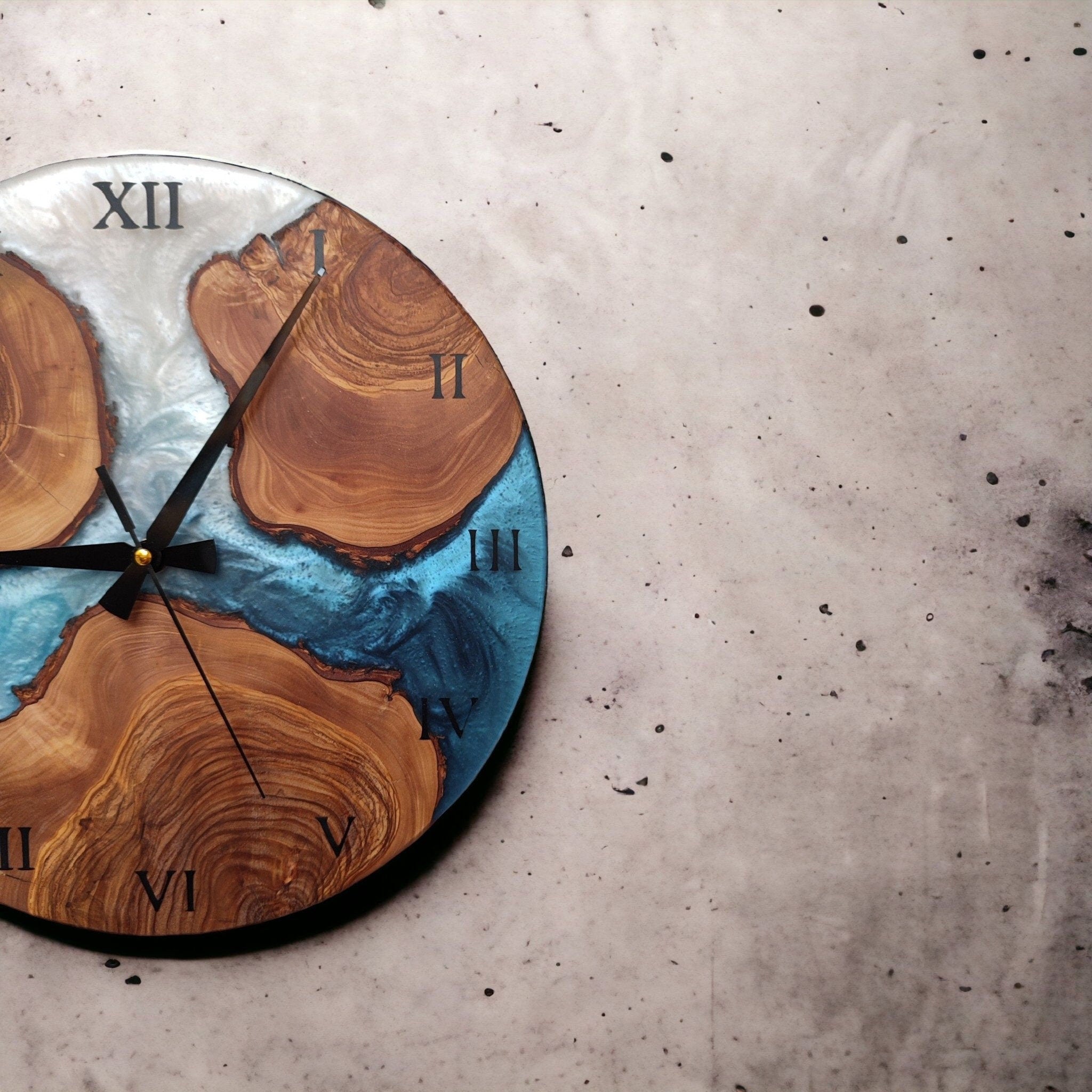 Handmade Olive Wood Resin Wall Clock: Unique Epoxy Decor