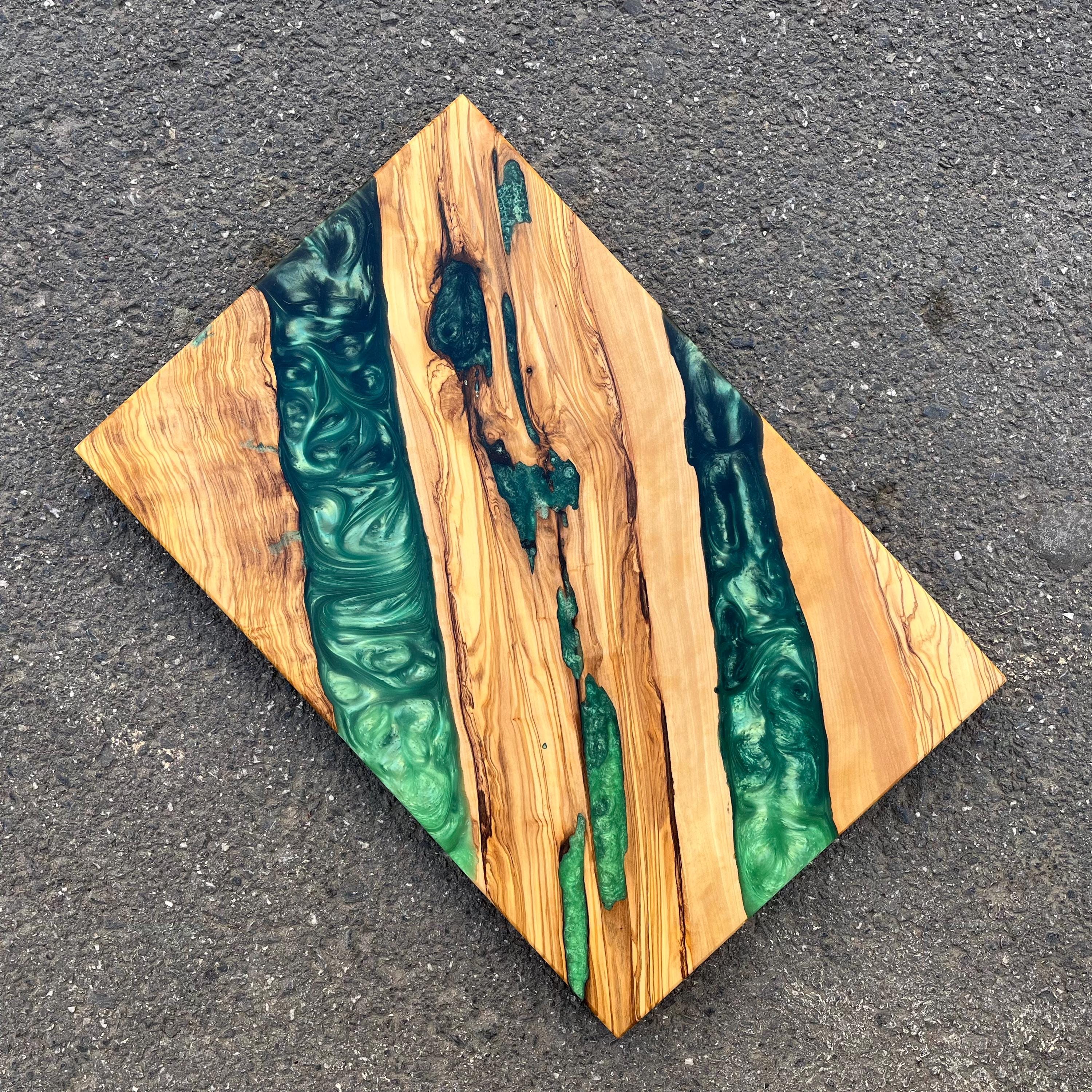 Handmade Olive Wood Charcuterie Board: Epoxy Resin River Serving Board
