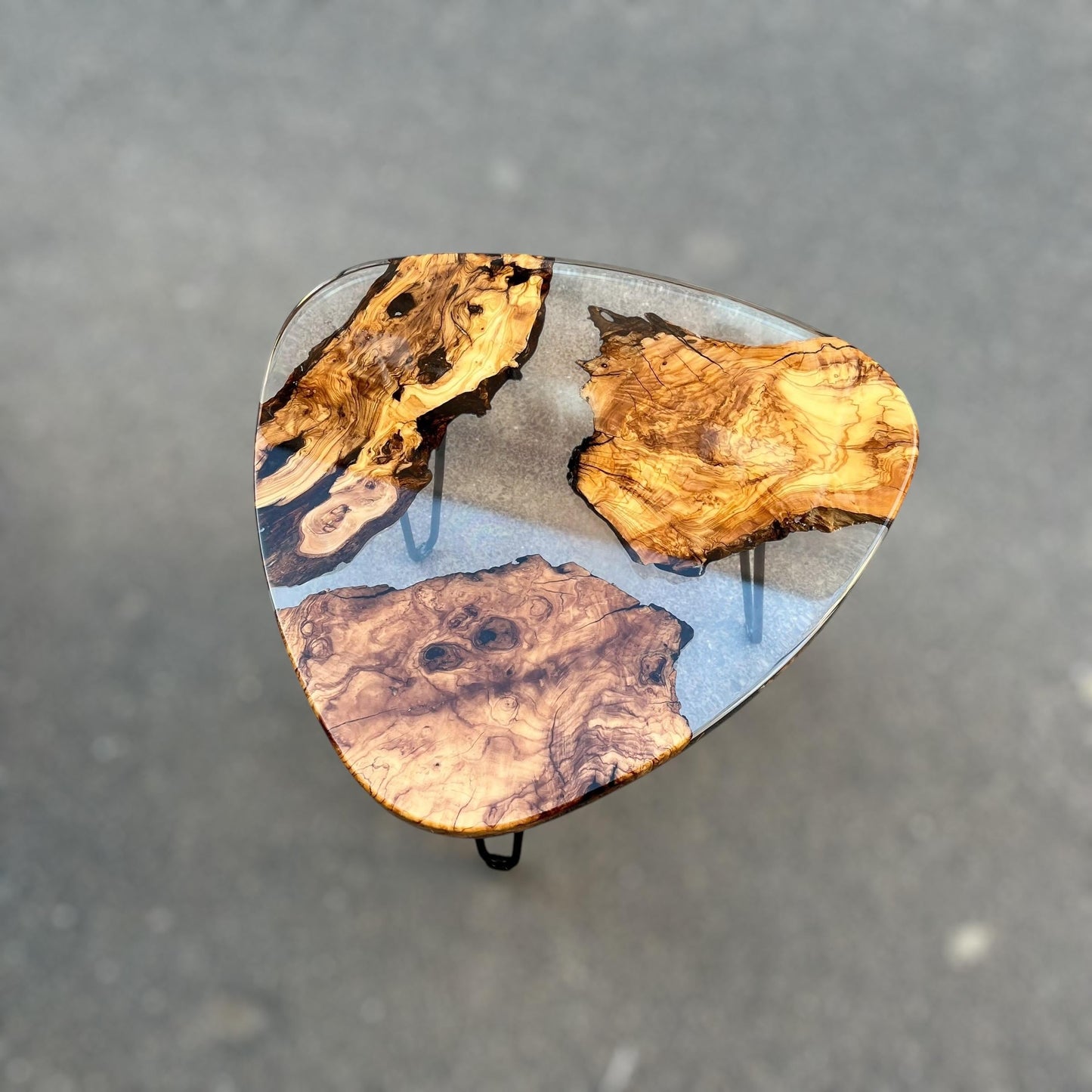 Triangle Olive Wood Coffee Table: Modern Epoxy Resin Accent Table