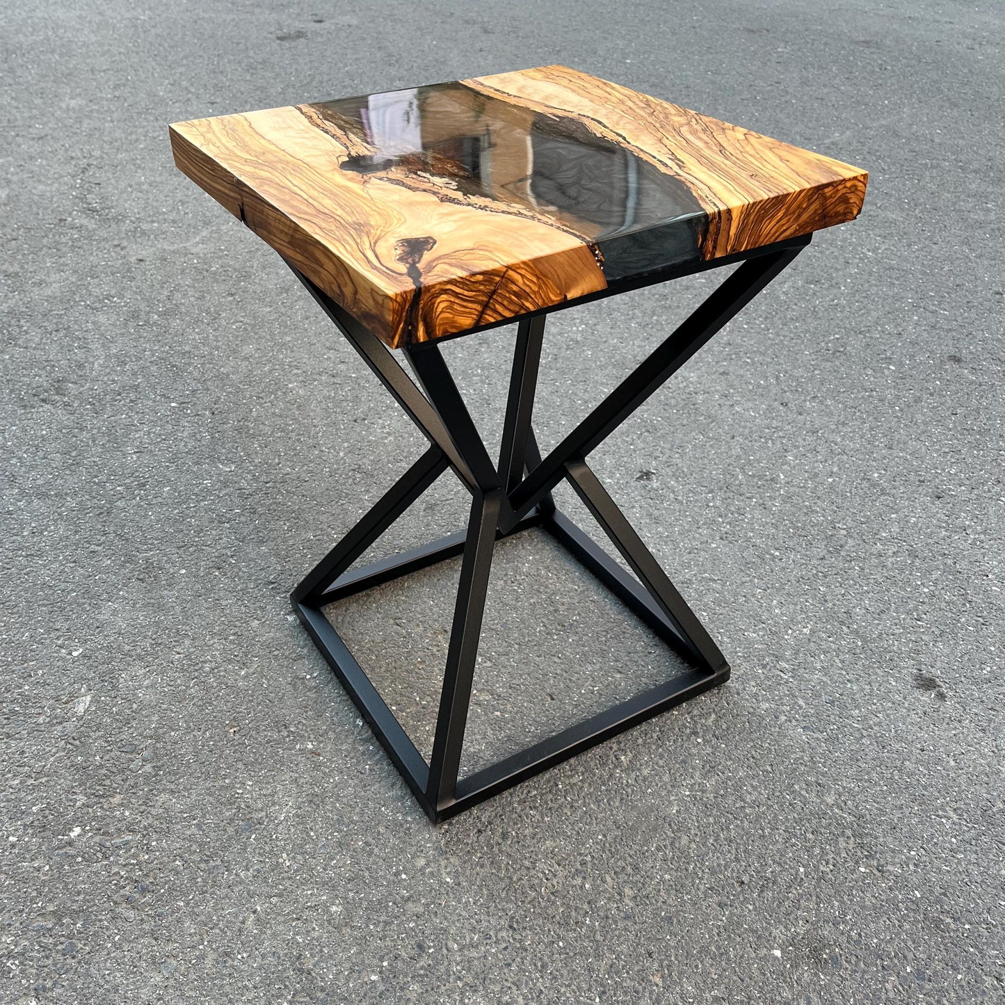 Customizable Square Olive Wood Coffee Table with Epoxy Resin River