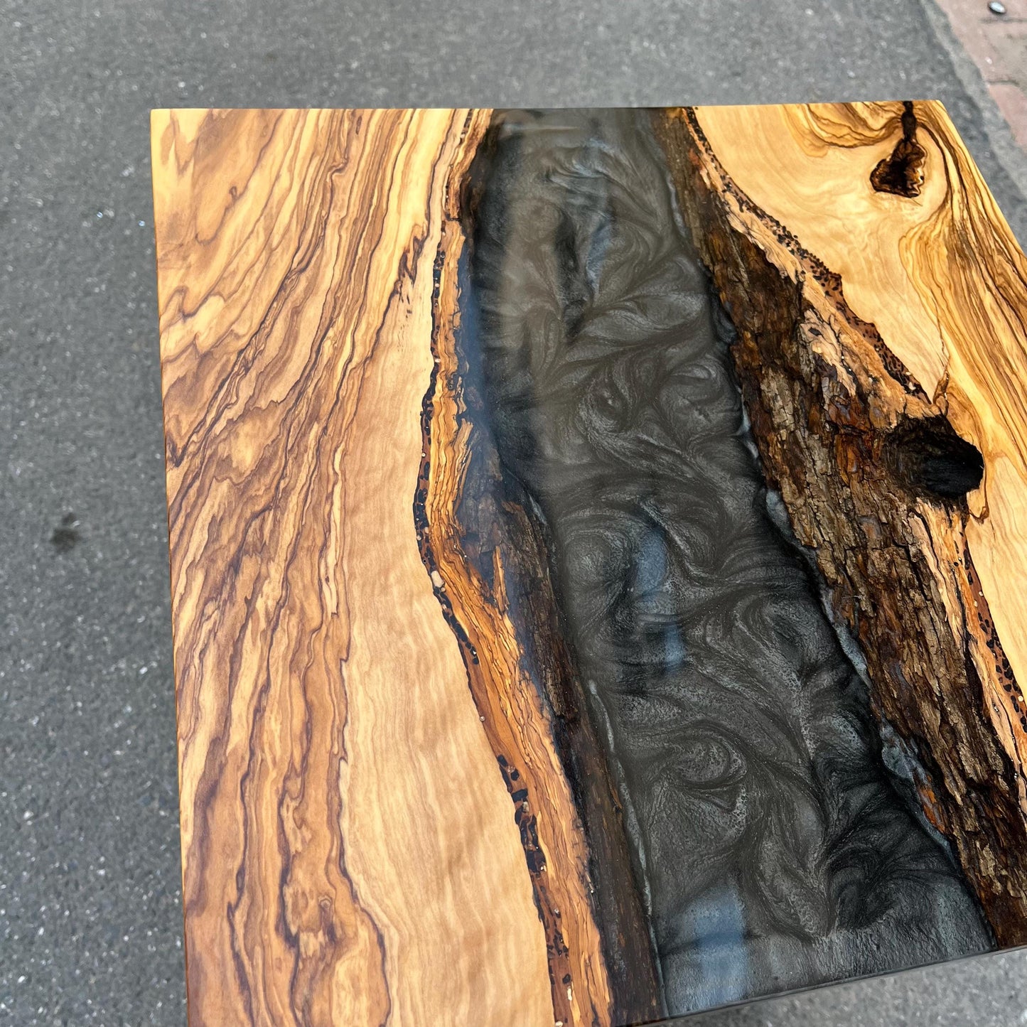 Customizable Square Olive Wood Coffee Table with Epoxy Resin River