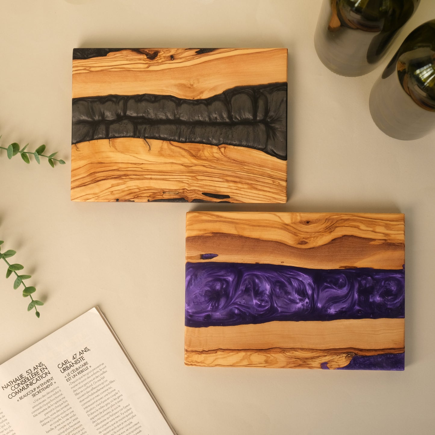Handmade Olive Wood Resin Charcuterie Board: Personalized River Cheese Board
