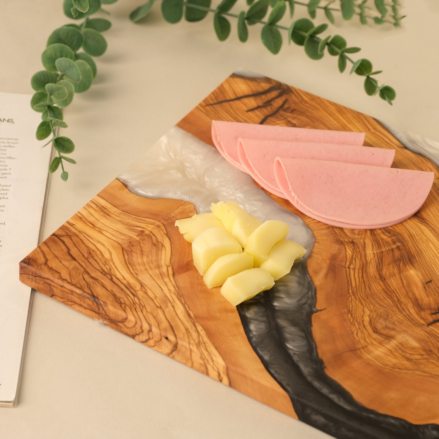 Personalized Olive Wood Charcuterie Board: Epoxy Resin River Cutting Board