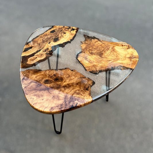Triangle Olive Wood Coffee Table: Modern Epoxy Resin Accent Table