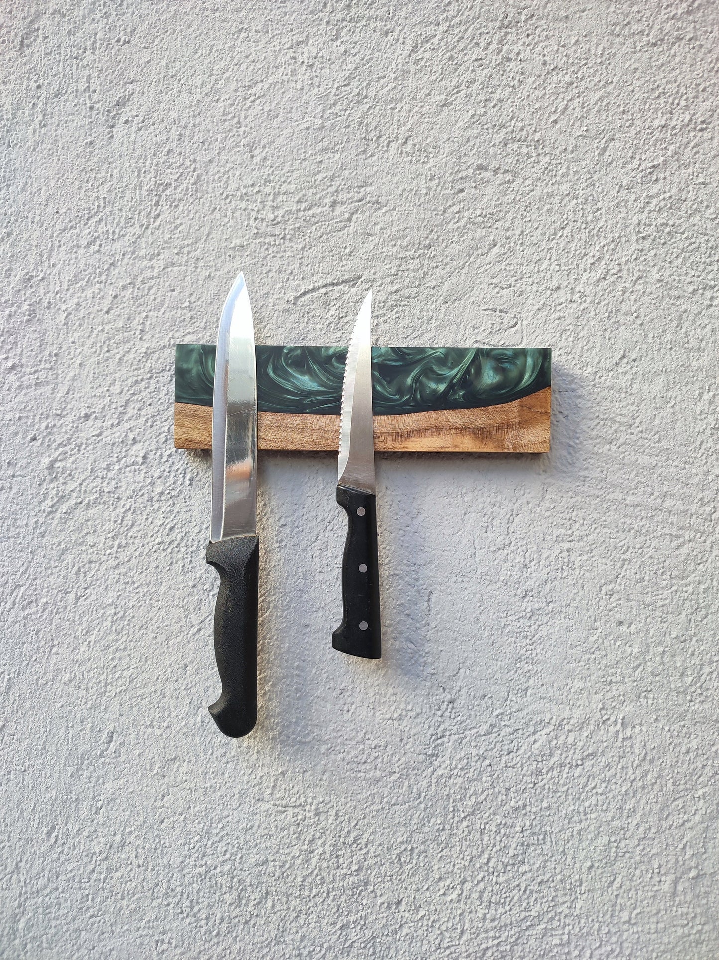 Handmade Walnut Wood Magnetic Knife Block with Resin