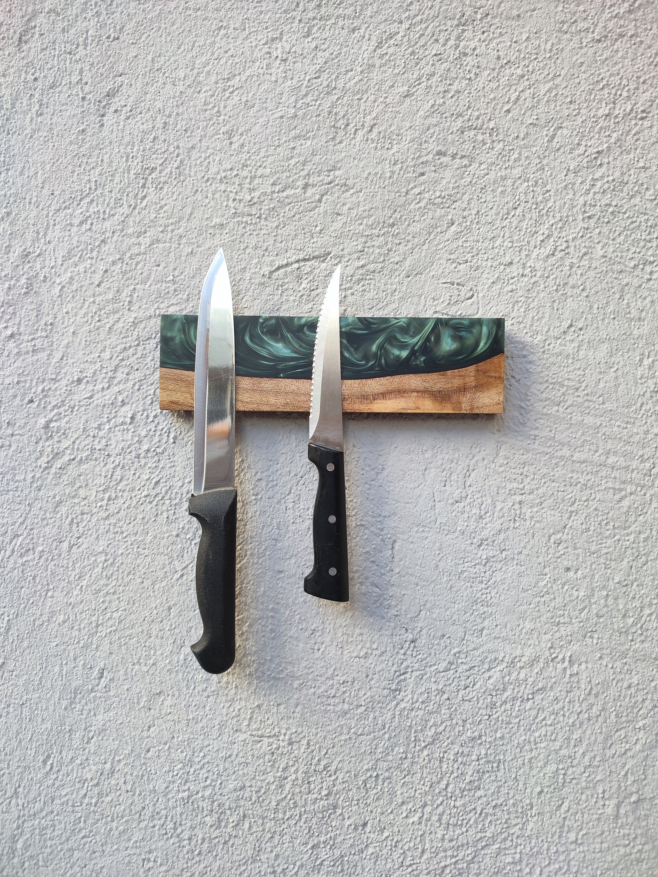 Handmade Walnut Wood Magnetic Knife Block with Resin
