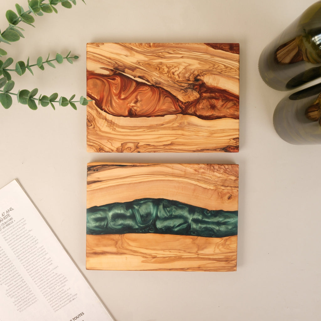 Handmade Olive Wood Resin Charcuterie Board: Personalized River Cheese Board