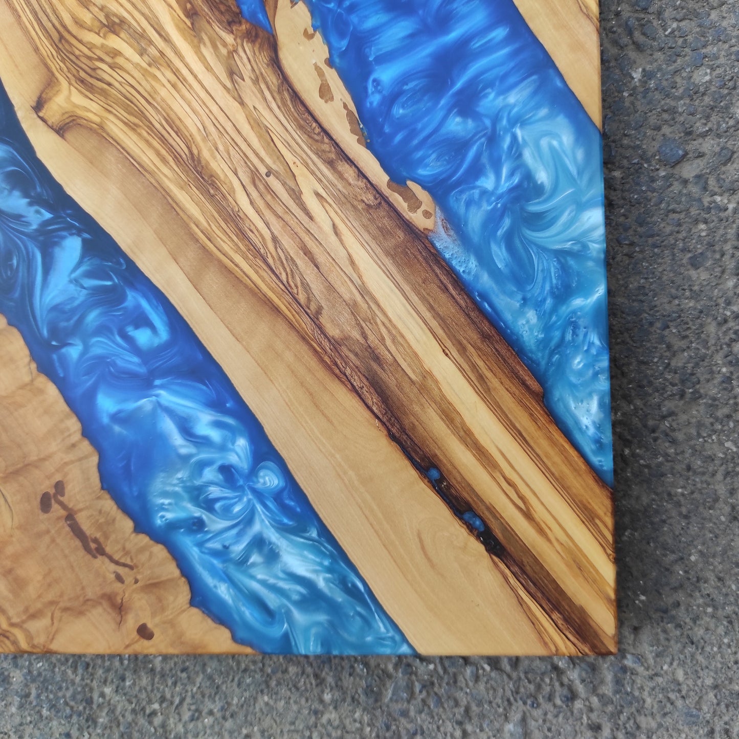 Handmade Olive Wood Charcuterie Board: Blue Resin River Design