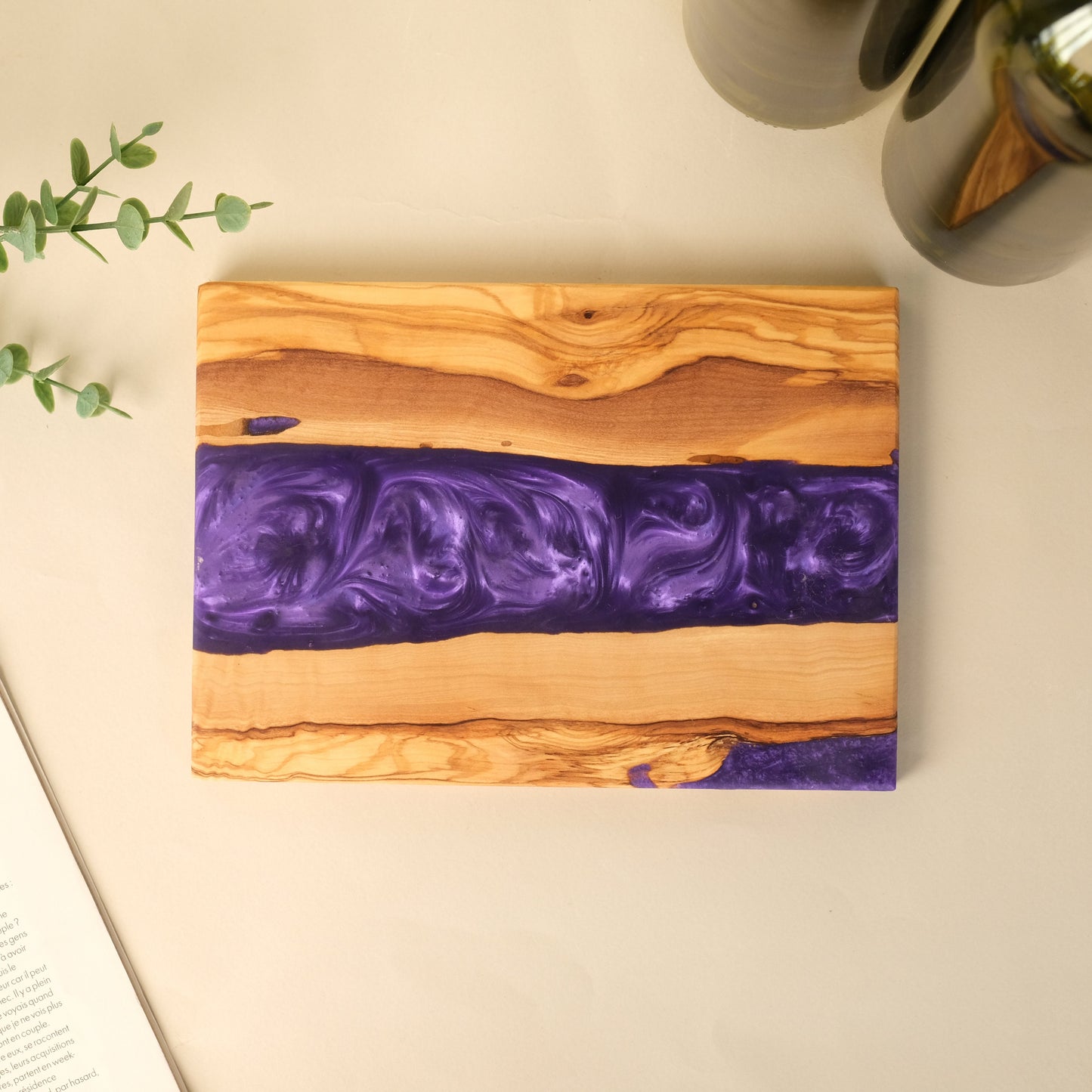 Handmade Olive Wood Resin Charcuterie Board: Personalized River Cheese Board