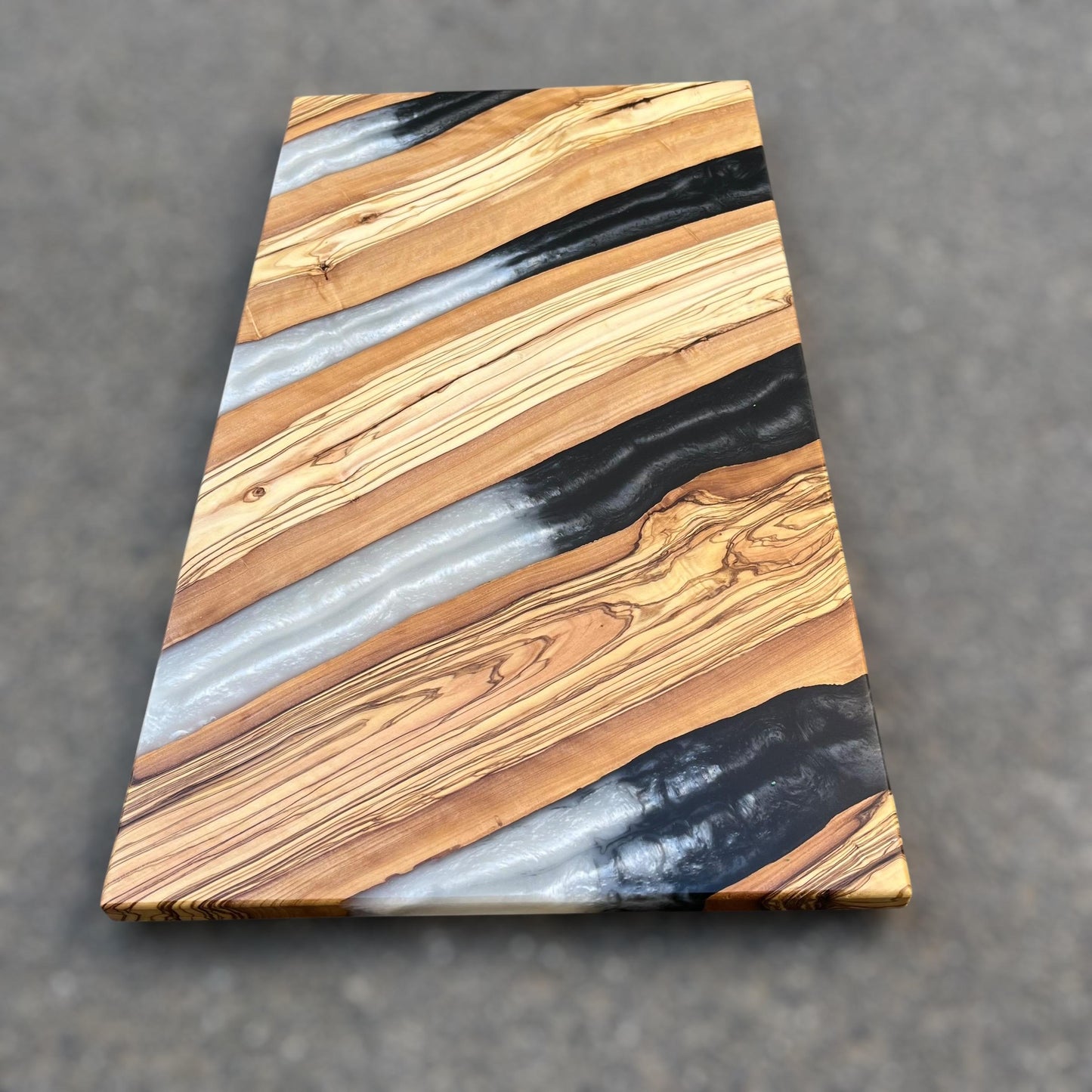 Handmade Olive Wood Charcuterie Board: Blue Resin River Design