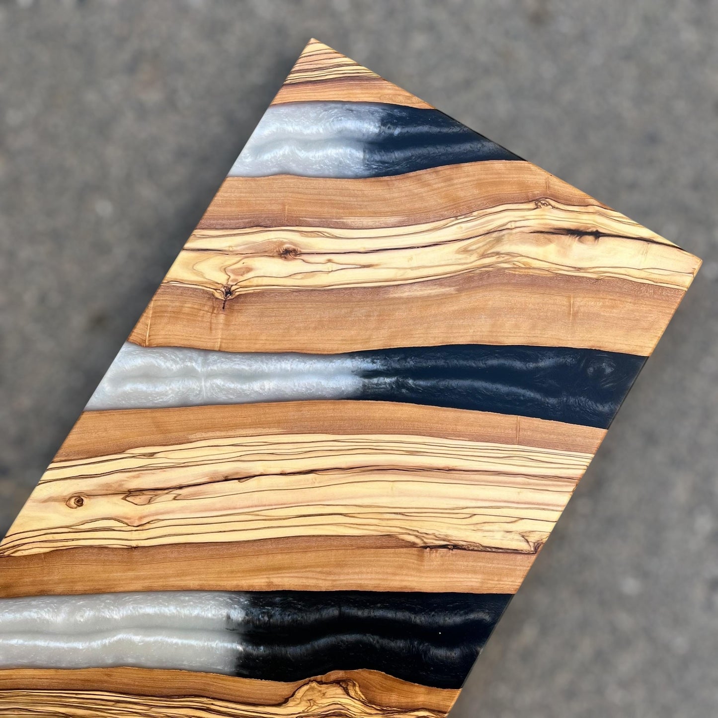 Handmade Olive Wood Charcuterie Board: Blue Resin River Design