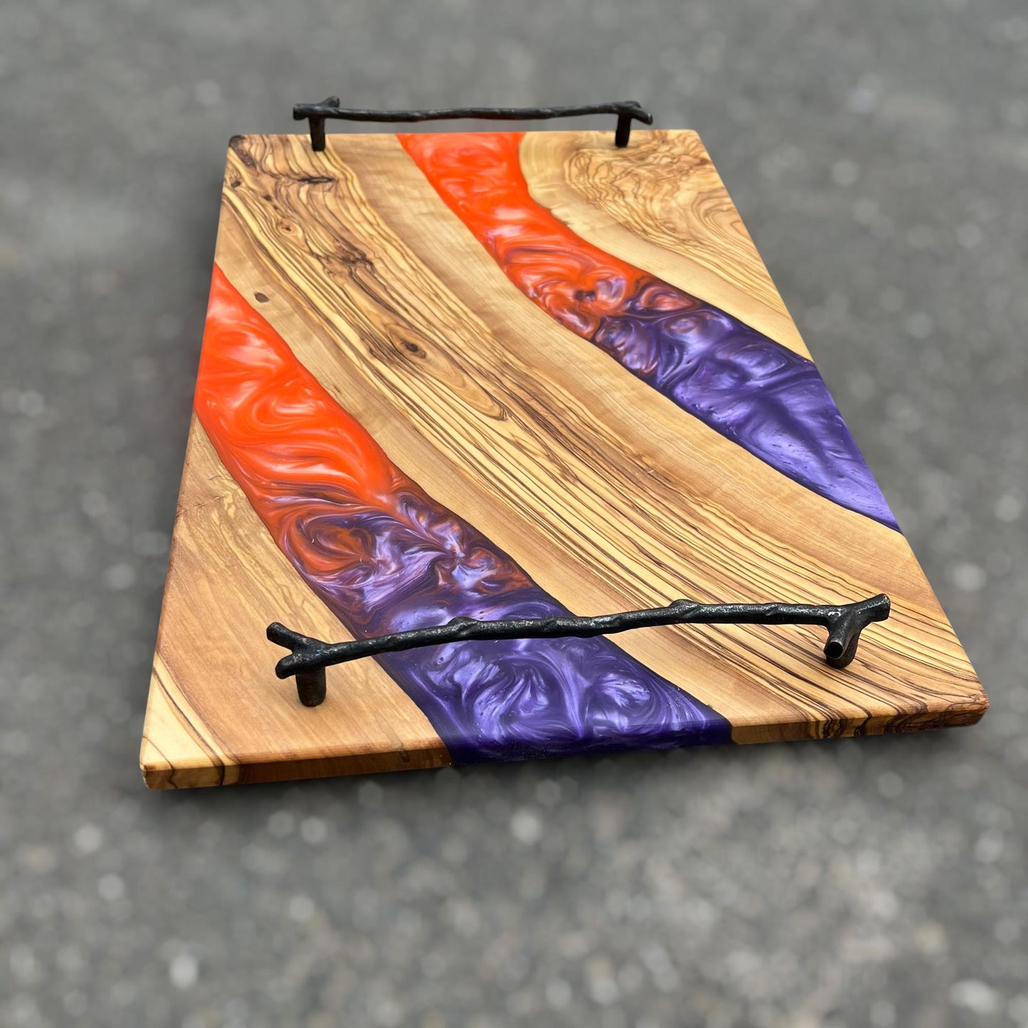 Handmade Olive Wood Charcuterie Board: Epoxy Resin River Design
