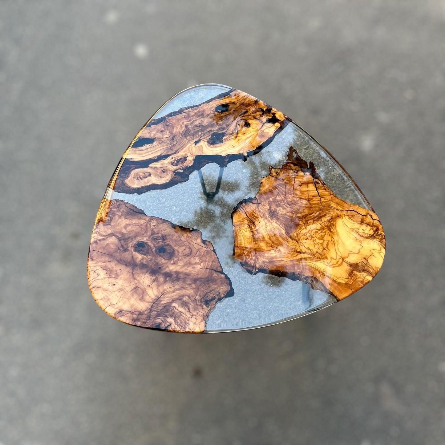 Triangle Olive Wood Coffee Table: Modern Epoxy Resin Accent Table