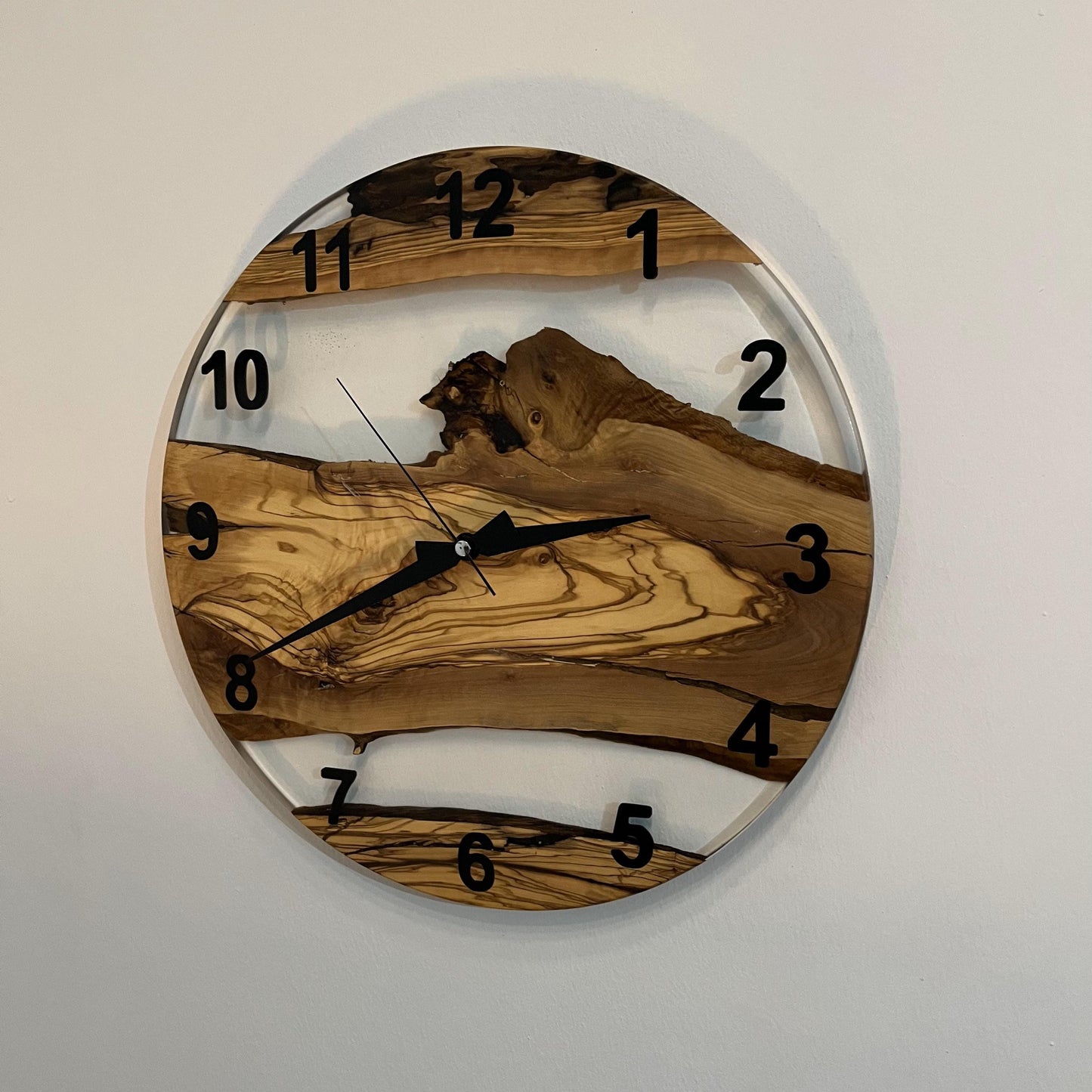 Handmade Resin & Olive Wood Wall Clock: Unique Home Decor