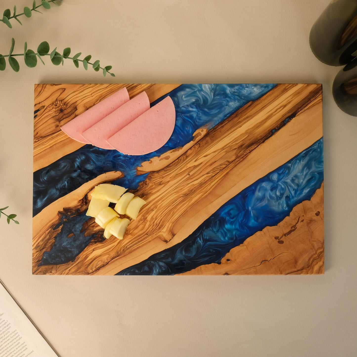 Resin River Charcuterie Board: Olive Wood Cheese Board