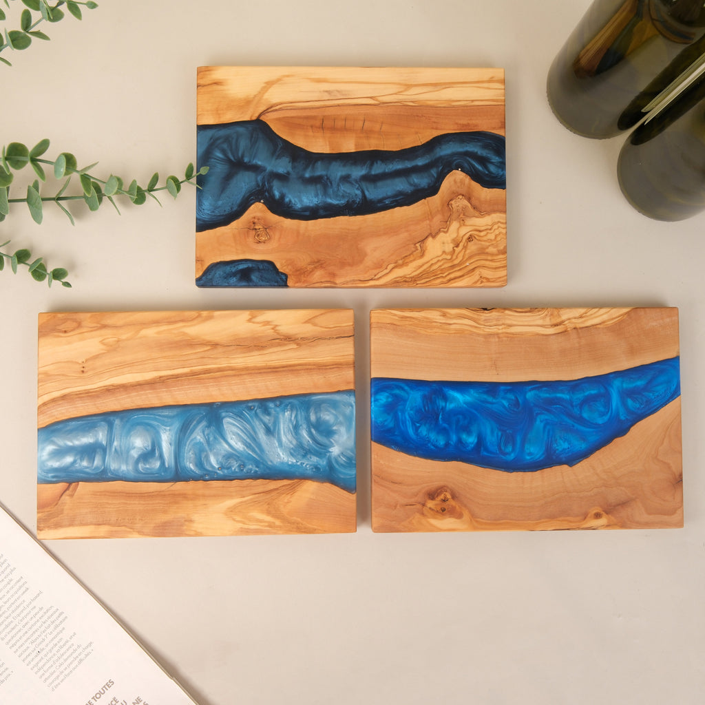 Handmade Olive Wood Resin Charcuterie Board: Personalized River Cheese Board