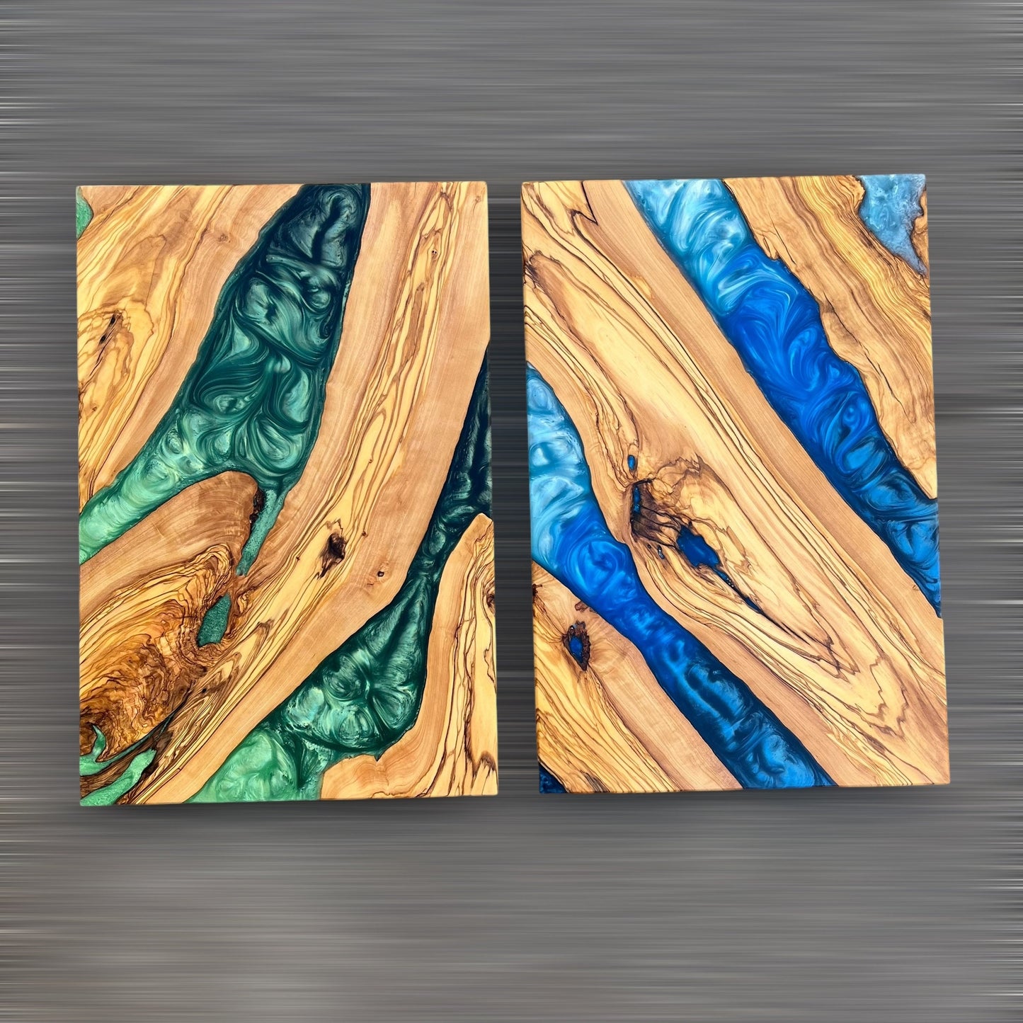 Handmade Olive Wood Charcuterie Board: Blue Resin River Design